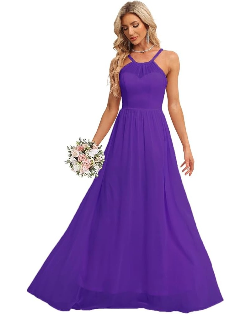 Halter Chiffon Bridesmaid Dresses for Wedding 2024 A Line Long Formal Evening Prom Party Gown Purple $20.02 Dresses