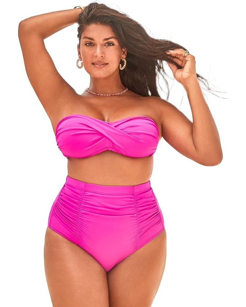 Women's Plus Size Valentine Ruched Bandeau High Waist Bikini Set Very Fuchsia $26.47 Swimsuits