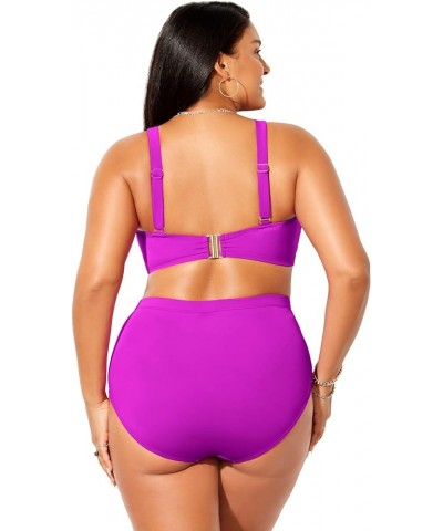 Women's Plus Size Valentine Ruched Bandeau High Waist Bikini Set Very Fuchsia $26.47 Swimsuits