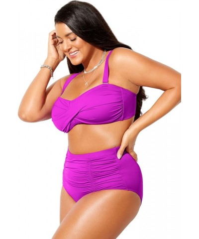 Women's Plus Size Valentine Ruched Bandeau High Waist Bikini Set Very Fuchsia $26.47 Swimsuits