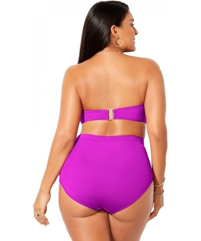 Women's Plus Size Valentine Ruched Bandeau High Waist Bikini Set Very Fuchsia $26.47 Swimsuits