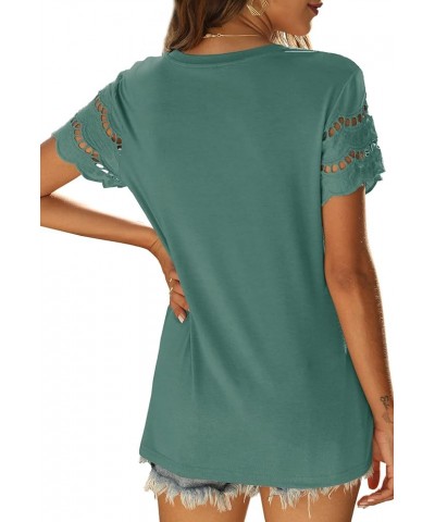 Women Lace Short Sleeve Shirts Dressy Casual Tops Summer Tee Shirt Crewneck Lightgreen $12.60 T-Shirts