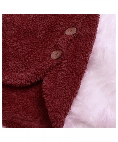 Womens Fuzzy Fleece Hoodie Jackets 2023 Fashion Button Down Sherpa Loungewear Oversized Cozy Home Shearling Coat F08-wine $12...