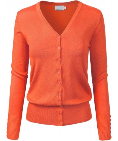 Women's Classic Button Down Long Sleeve V-Neck Soft Knit Sweater Cardigan Orange $10.50 Sweaters