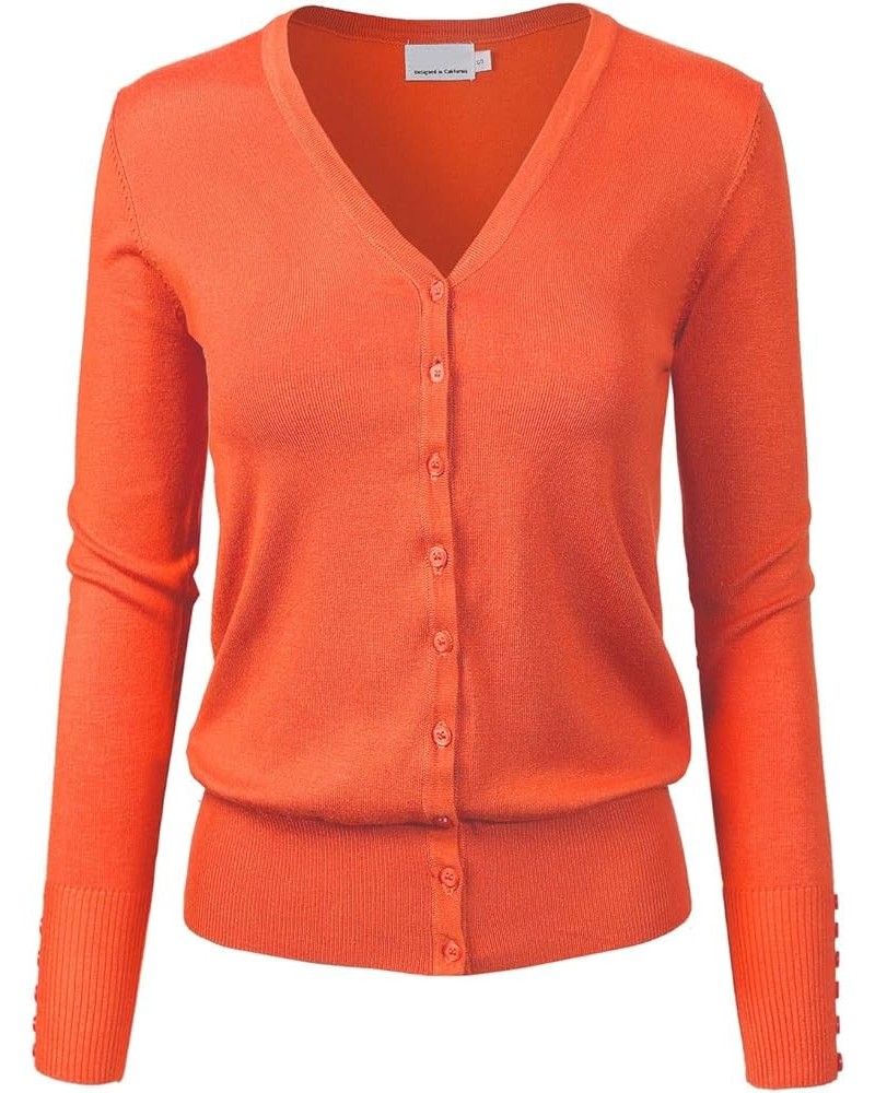 Women's Classic Button Down Long Sleeve V-Neck Soft Knit Sweater Cardigan Orange $10.50 Sweaters