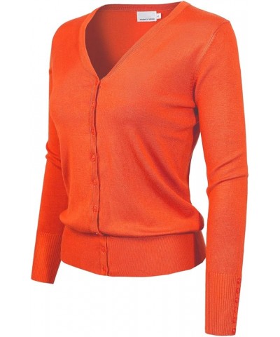 Women's Classic Button Down Long Sleeve V-Neck Soft Knit Sweater Cardigan Orange $10.50 Sweaters