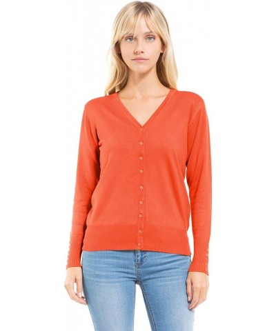 Women's Classic Button Down Long Sleeve V-Neck Soft Knit Sweater Cardigan Orange $10.50 Sweaters