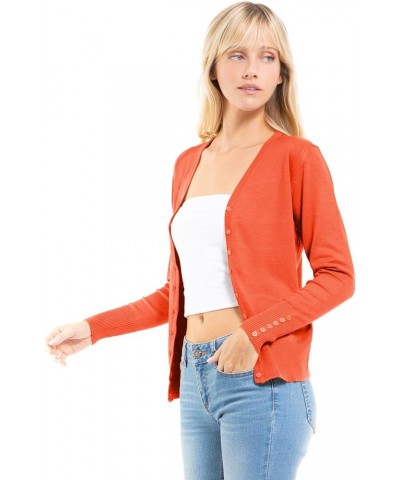 Women's Classic Button Down Long Sleeve V-Neck Soft Knit Sweater Cardigan Orange $10.50 Sweaters