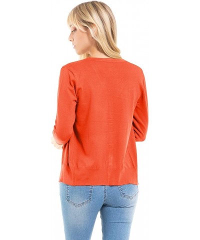 Women's Classic Button Down Long Sleeve V-Neck Soft Knit Sweater Cardigan Orange $10.50 Sweaters