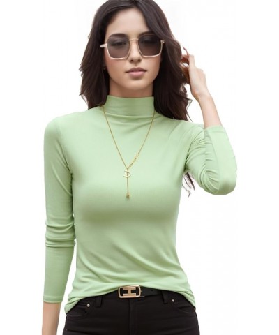 Womens Long Sleeve Tee Shirts Mock Turtleneck Tops for Women Ribbed Knit Basic Tight Tshirt Slim Fit Green $9.43 Underwear