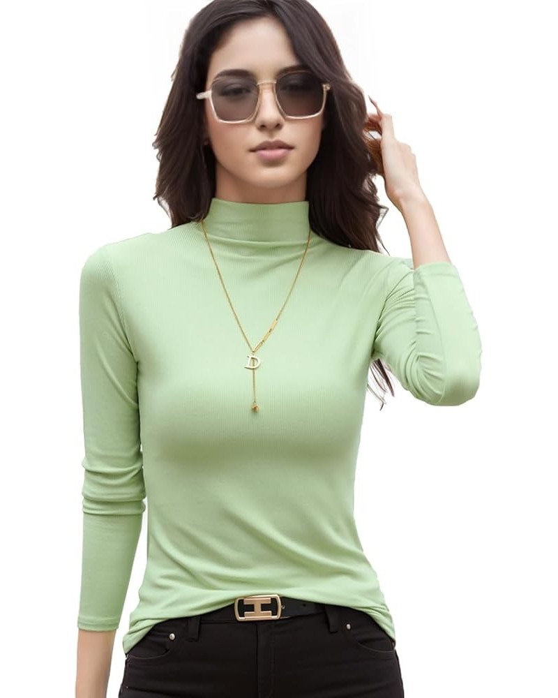 Womens Long Sleeve Tee Shirts Mock Turtleneck Tops for Women Ribbed Knit Basic Tight Tshirt Slim Fit Green $9.43 Underwear