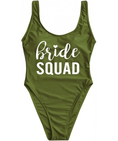 Bride Retro One Piece Swimsuit Wifey Squad Swimwear Removable Pad Bathing Suit for Bridal Party Gift Bride Squad Green $16.63...