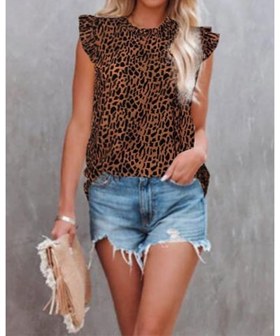 Women Summer Tank Tops Ruffle Chiffon Sleeveless Shirts Casual Vest Blouses Leopard $10.34 Tanks