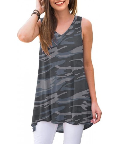 Women's Summer Sleeveless V-Neck T-Shirt Tunic Tops Blouse Shirts 30 Grey Camo $17.66 Tops