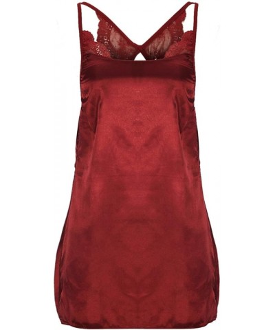 Women's Lingerie, Sleep & Lounge,Sexy Lace Satin Backless Teddy Babydoll Chemise Hollow Out Sling Nighties Wine $8.49 Bodysuits