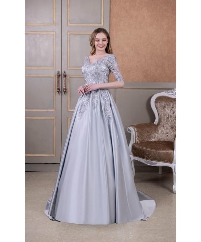 Mother of The Bride Dresses for Wedding Satin Lace Appliques Formal Evening Dress Long Wedding Guest Dresses for Women Burgun...