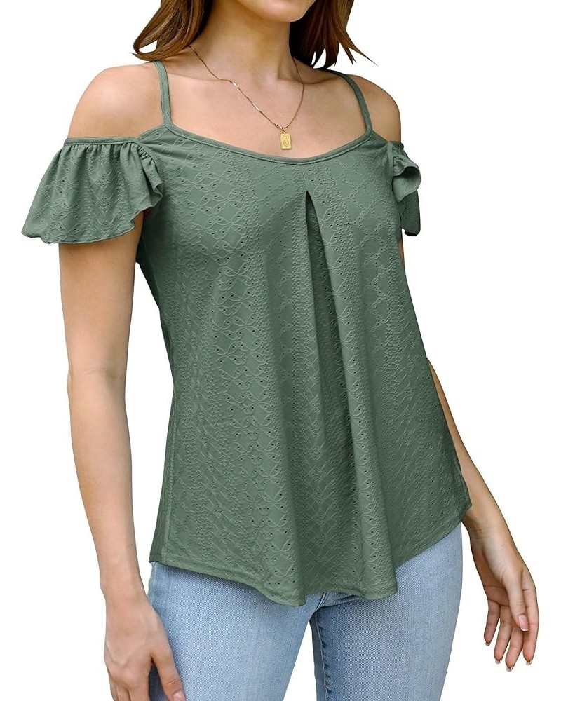 Womens Scoop Neck Sleeveless Tank Tops Eyelet Embroidery Shirts Casual Loose Fit Camisole Blouses Gray Green $11.25 Tanks