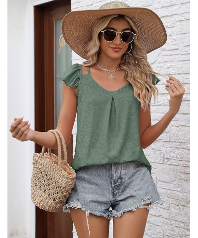 Womens Scoop Neck Sleeveless Tank Tops Eyelet Embroidery Shirts Casual Loose Fit Camisole Blouses Gray Green $11.25 Tanks