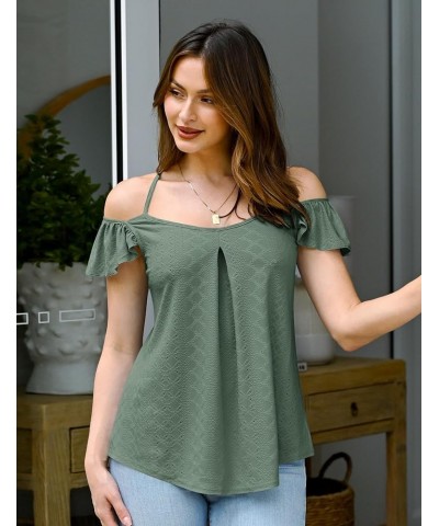 Womens Scoop Neck Sleeveless Tank Tops Eyelet Embroidery Shirts Casual Loose Fit Camisole Blouses Gray Green $11.25 Tanks