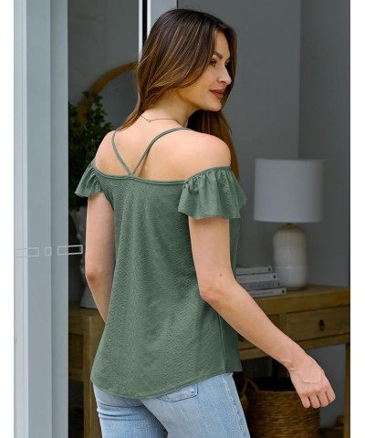 Womens Scoop Neck Sleeveless Tank Tops Eyelet Embroidery Shirts Casual Loose Fit Camisole Blouses Gray Green $11.25 Tanks