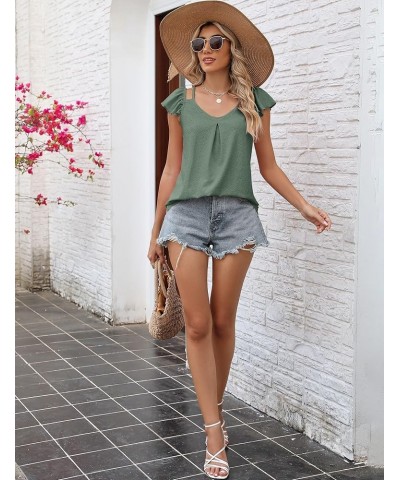 Womens Scoop Neck Sleeveless Tank Tops Eyelet Embroidery Shirts Casual Loose Fit Camisole Blouses Gray Green $11.25 Tanks