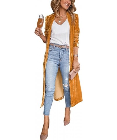 Women's Vintage Velvet Open Front Cardigan Blazer Suits Silky Loose Fit Long Jacket Coat Gold $12.59 Blazers