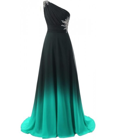 Women's One Shoulder Ombre Long Evening Prom Dress Wedding Party Gowns Black Teal1 $38.64 Dresses