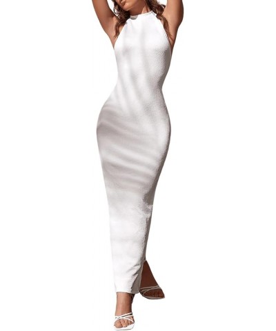 Women's Split Twist Back Halter Bodycon Maxi Dress Backless Sleeveless Long Dresses White $24.19 Dresses