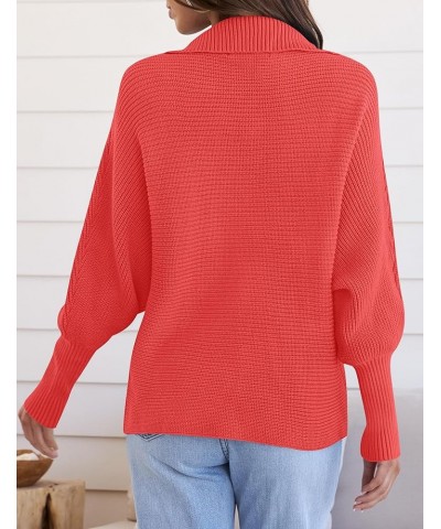 Women's 2024 Fall Lapel Collar V Neck Long Sleeve Ribbed Knit Comfy Loose Casual Pullover Sweater Jumper Top Watermelon $20.9...