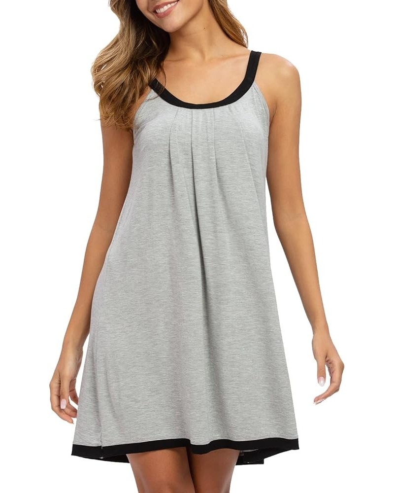 Women Cotton Sleeveless Tank Nightgowns Wide Strap Chemise Full Slip Sleep dress Grey $10.50 Sleep & Lounge