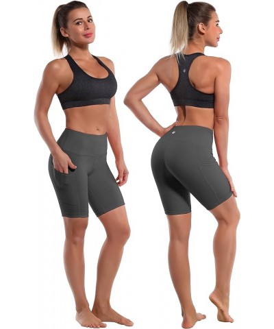 8" Basic/Out Pockets Stretch Yoga Shorts for Women Tummy Control Moisture Wicking Running Workout Shorts Side Pockets 8" Side...