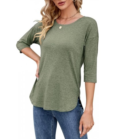 Womens Tops 3/4 Sleeve Casual Loose Fit Tunic Tops Scoop Neck T-Shirt Olive Green $14.23 Tops