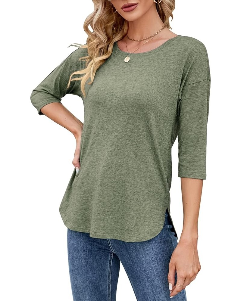 Womens Tops 3/4 Sleeve Casual Loose Fit Tunic Tops Scoop Neck T-Shirt Olive Green $14.23 Tops