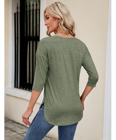 Womens Tops 3/4 Sleeve Casual Loose Fit Tunic Tops Scoop Neck T-Shirt Olive Green $14.23 Tops