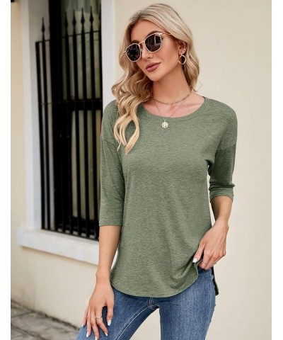 Womens Tops 3/4 Sleeve Casual Loose Fit Tunic Tops Scoop Neck T-Shirt Olive Green $14.23 Tops