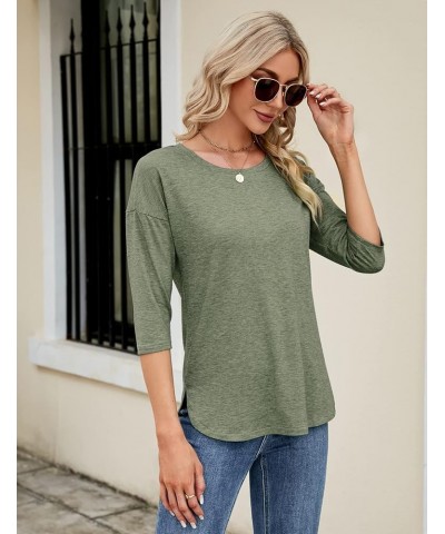 Womens Tops 3/4 Sleeve Casual Loose Fit Tunic Tops Scoop Neck T-Shirt Olive Green $14.23 Tops