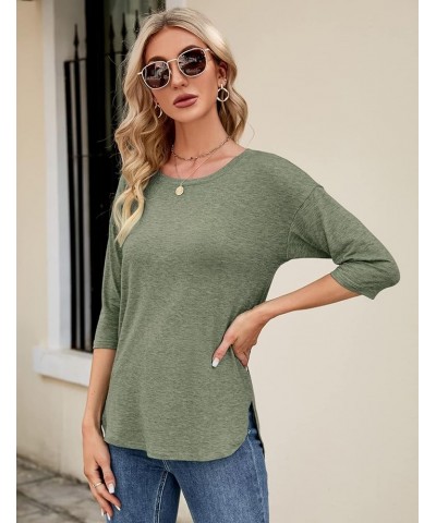 Womens Tops 3/4 Sleeve Casual Loose Fit Tunic Tops Scoop Neck T-Shirt Olive Green $14.23 Tops