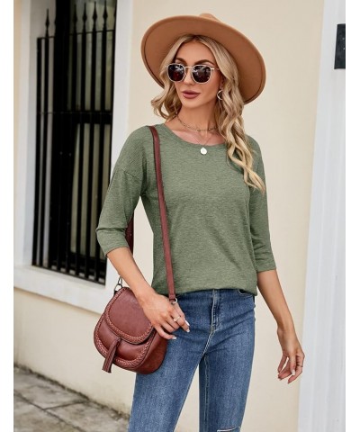 Womens Tops 3/4 Sleeve Casual Loose Fit Tunic Tops Scoop Neck T-Shirt Olive Green $14.23 Tops