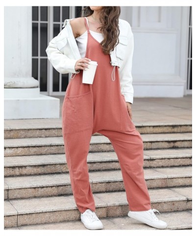 Womens Casual Sleeveless Strap Loose Solid Jumpsuits Baggy Stretchy Long Pants Zipper Romper Overalls with Pockets(Medium,Ora...