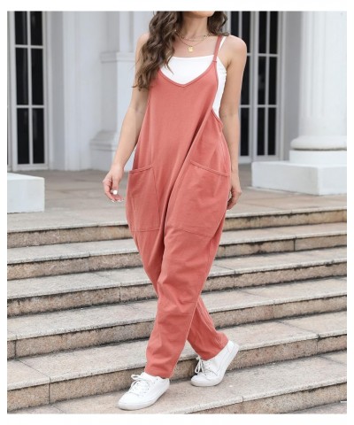 Womens Casual Sleeveless Strap Loose Solid Jumpsuits Baggy Stretchy Long Pants Zipper Romper Overalls with Pockets(Medium,Ora...