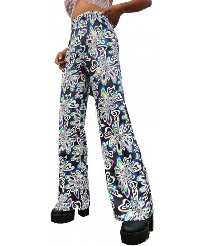 Women's Floral Print Elastic Waist Flare Leg Pants Stretchy Casual Long Pants Multi Floral $20.05 Pants