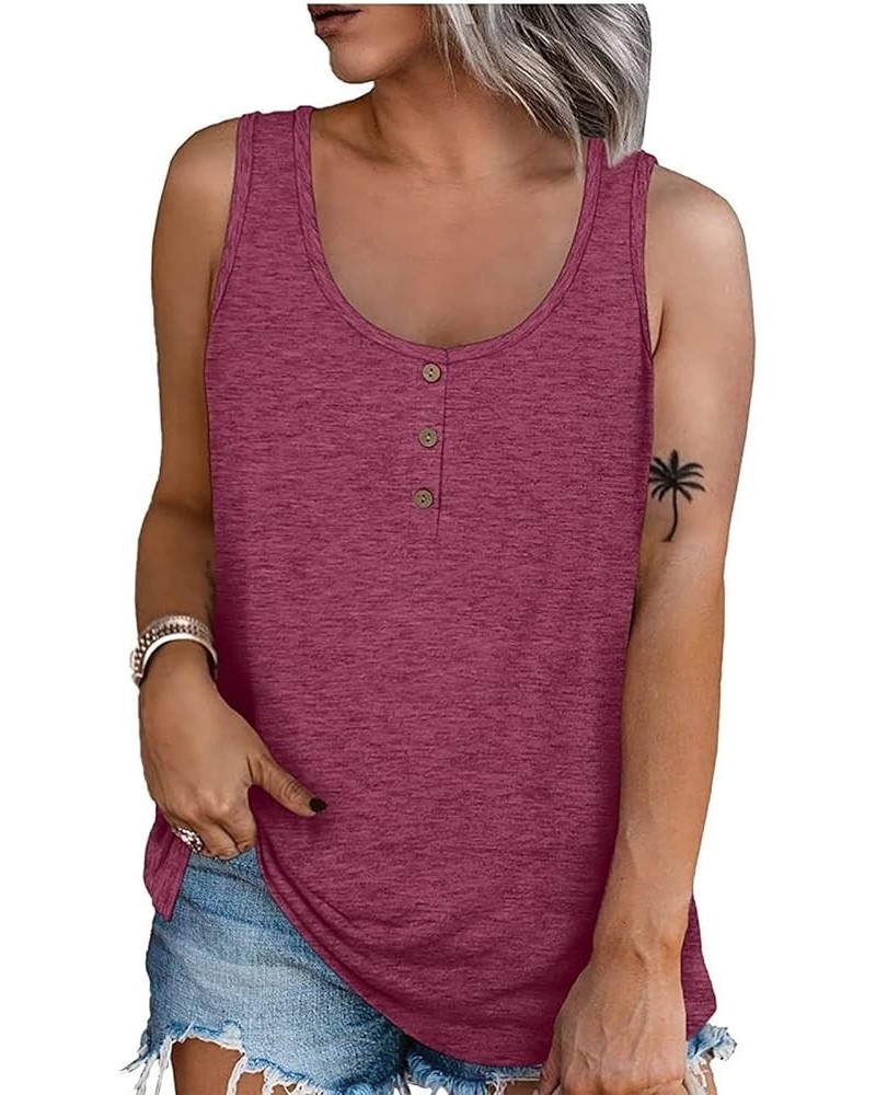 Plus Size Tops Summer Sleeveless Henley T-Shirts Top Casual Button Down Tshirts Tanks Blouses (Available in S-5XL) 01-red $5....