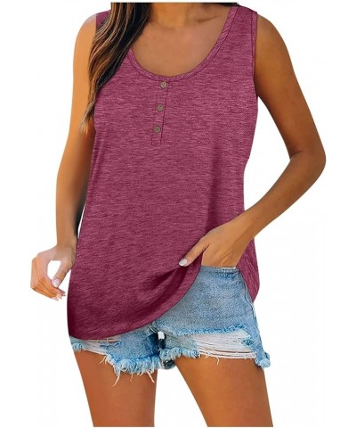 Plus Size Tops Summer Sleeveless Henley T-Shirts Top Casual Button Down Tshirts Tanks Blouses (Available in S-5XL) 01-red $5....