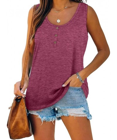 Plus Size Tops Summer Sleeveless Henley T-Shirts Top Casual Button Down Tshirts Tanks Blouses (Available in S-5XL) 01-red $5....