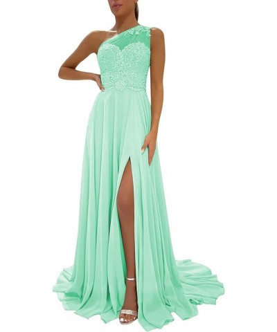 Women's One Shoulder Lace Applique Prom Dresses with Slit Chiffon Long Formal Gowns and Evening Dresses Mint Green $46.74 Dre...