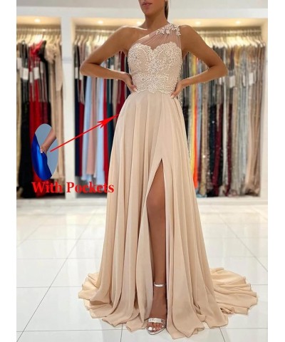 Women's One Shoulder Lace Applique Prom Dresses with Slit Chiffon Long Formal Gowns and Evening Dresses Mint Green $46.74 Dre...