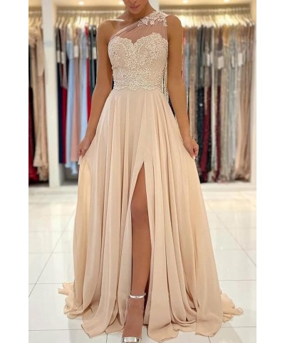 Women's One Shoulder Lace Applique Prom Dresses with Slit Chiffon Long Formal Gowns and Evening Dresses Mint Green $46.74 Dre...