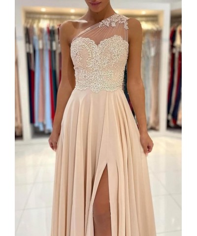 Women's One Shoulder Lace Applique Prom Dresses with Slit Chiffon Long Formal Gowns and Evening Dresses Mint Green $46.74 Dre...