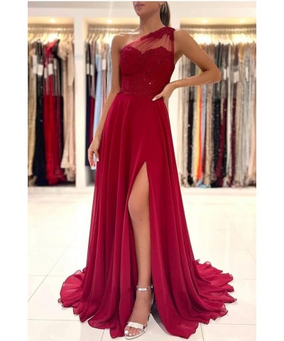 Women's One Shoulder Lace Applique Prom Dresses with Slit Chiffon Long Formal Gowns and Evening Dresses Mint Green $46.74 Dre...