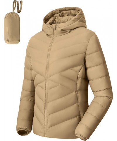 Women's Down Puffer Jackets Packable Lightweight Hooded Water Repellent Insulated Fall Winter Quilted Coats Khaki $23.36 Jackets